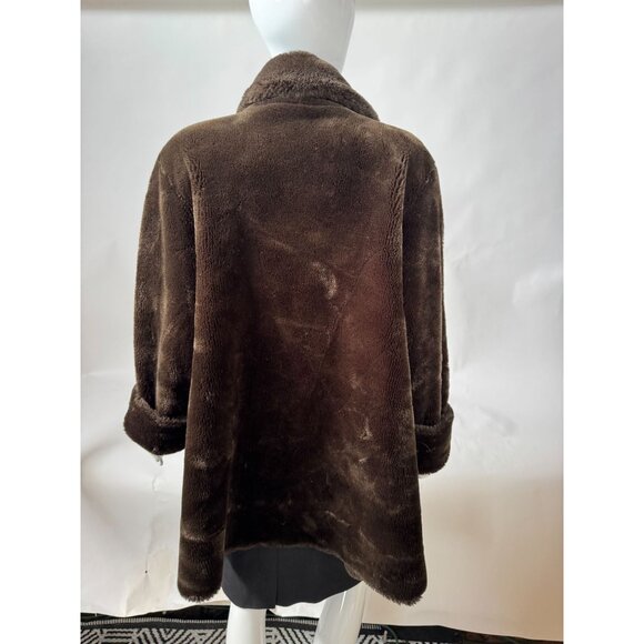 Vintage Faux Fur Brown Coat With Polyester Lining Folded Cuffs & Collar Size Lar - Picture 14 of 16
